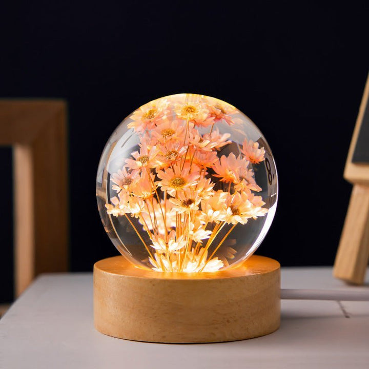 Crystal Ball Lamp with Eternal Flowers – Lumora-Red daisy-State of Style