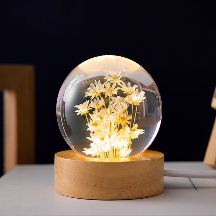 Crystal Ball Lamp with Eternal Flowers – Lumora-Yellow daisy-State of Style