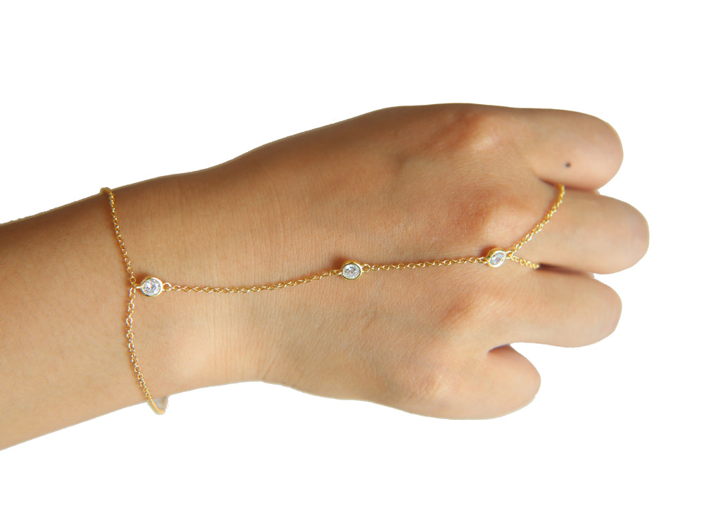 Crystal Chain Bracelet with Finger Ring | Elegant Palm Jewellery-16 mit 5 cm-Gold-State of Style