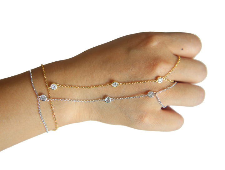 Crystal Chain Bracelet with Finger Ring | Elegant Palm Jewellery-16 mit 5 cm-Gold-State of Style