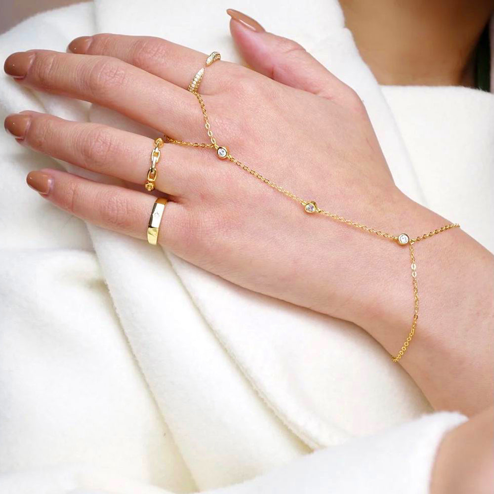 Crystal Chain Bracelet with Finger Ring | Elegant Palm Jewellery-16 mit 5 cm-Gold-State of Style