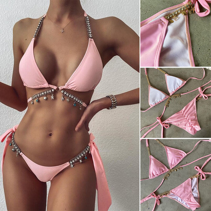 Crystal Diamond Bikini | Glamorous & Sparkling Swimwear-Pink-State of Style