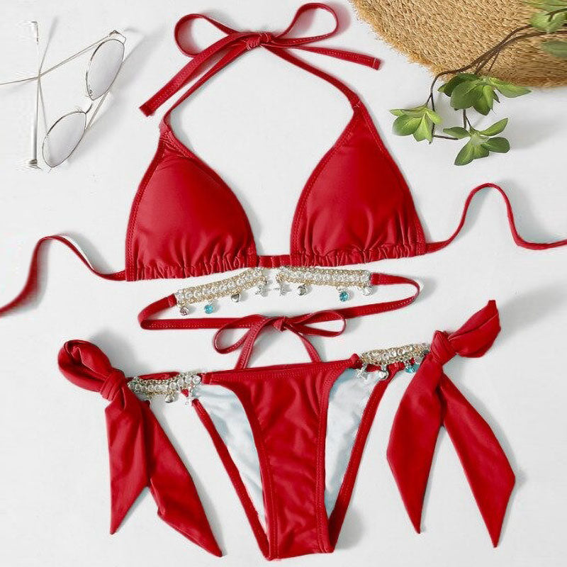 Crystal Diamond Bikini | Glamorous & Sparkling Swimwear-Red-State of Style