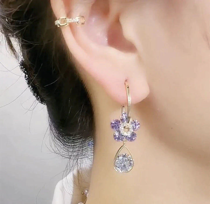 Crystal Flower Earrings-Blue-State of Style