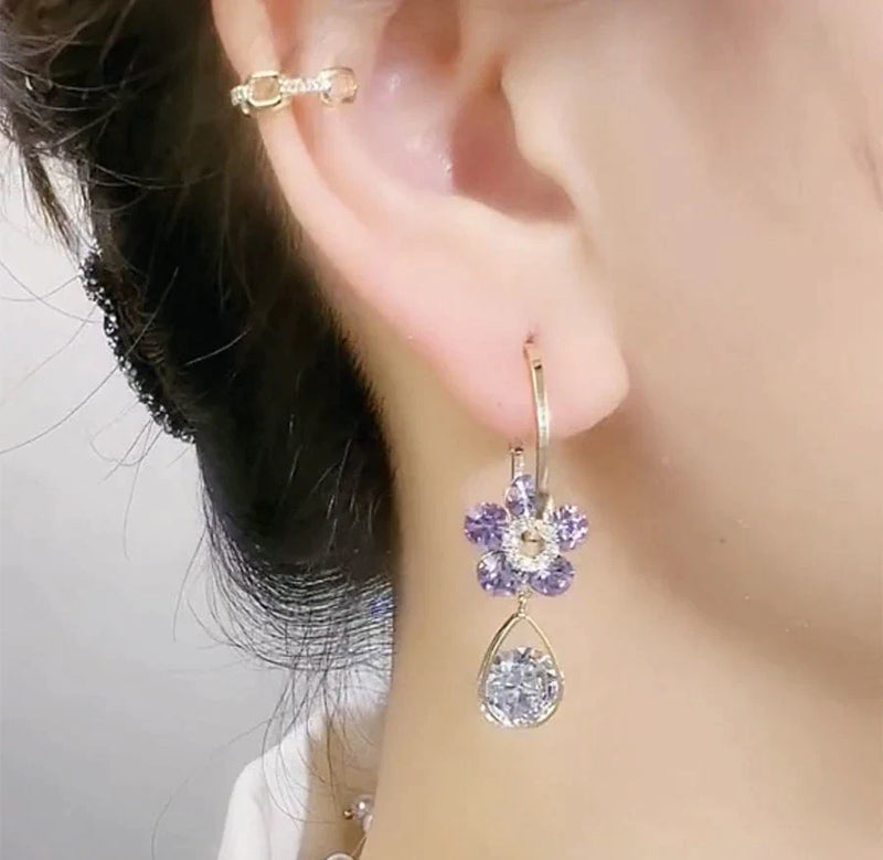 Crystal Flower Earrings-Blue-State of Style