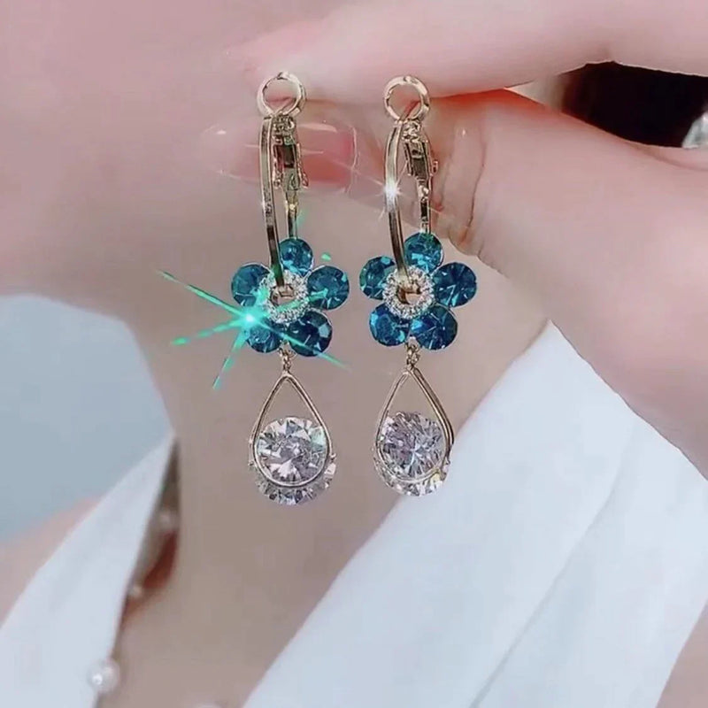 Crystal Flower Earrings-Blue-State of Style
