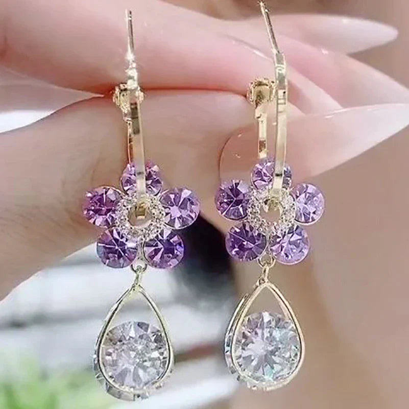 Crystal Flower Earrings-Blue-State of Style