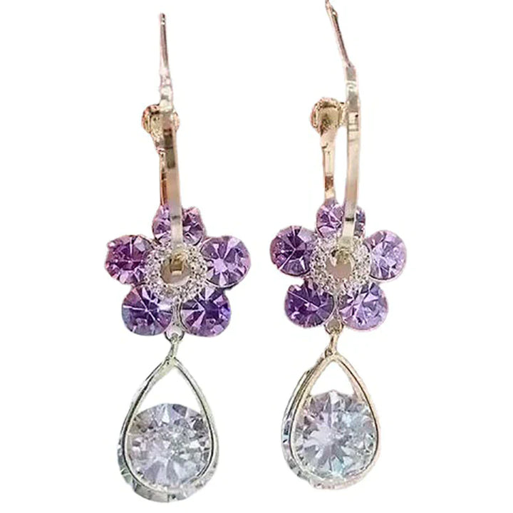 Crystal Flower Earrings-Blue-State of Style