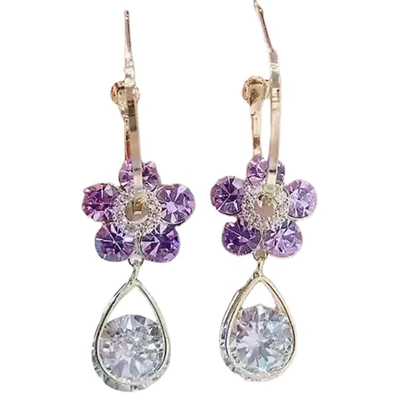Crystal Flower Earrings-Blue-State of Style