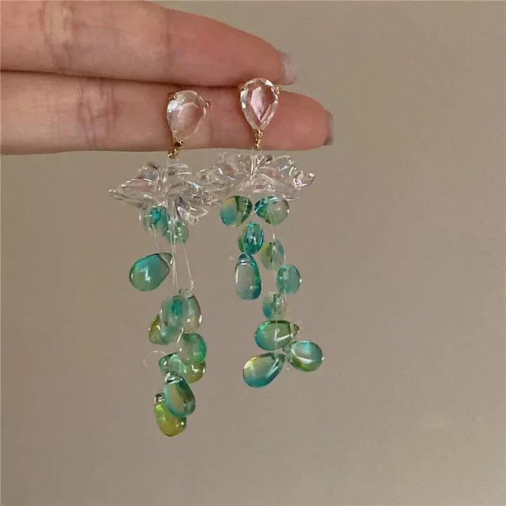 Crystal Flower Tassel Earrings - Sophia-State of Style
