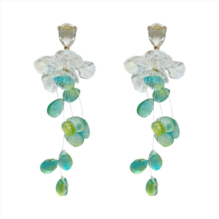 Crystal Flower Tassel Earrings - Sophia-State of Style