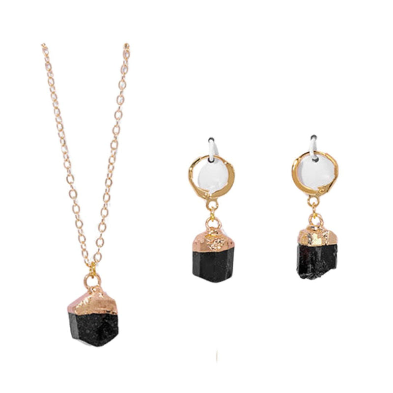 Crystal Jewellery Set Necklace and Earrings - Elara-Black Tourmaline-State of Style