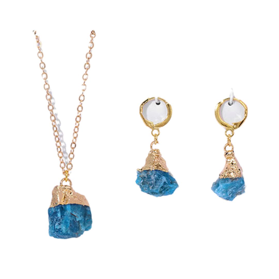 Crystal Jewelry Set Necklace and Earrings - Elara-Blue Apatite-State of Style