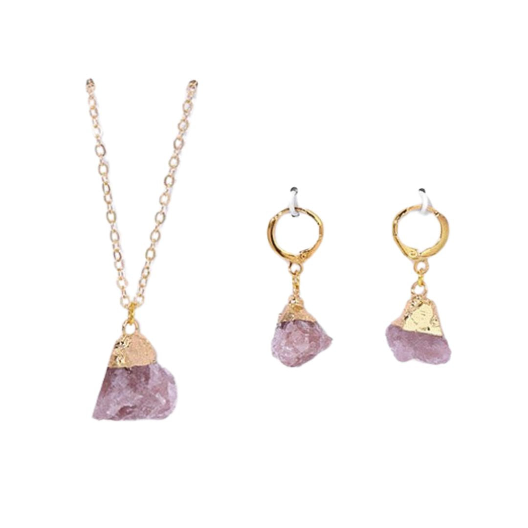 Crystal Jewelry Set Necklace and Earrings - Elara-Strawberry Quartz-State of Style