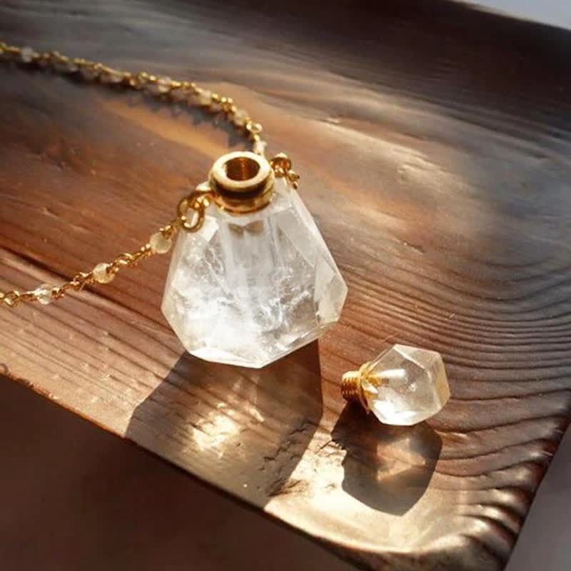 Crystal Perfume Bottle Necklace – Iris-Rose Quartz-State of Style
