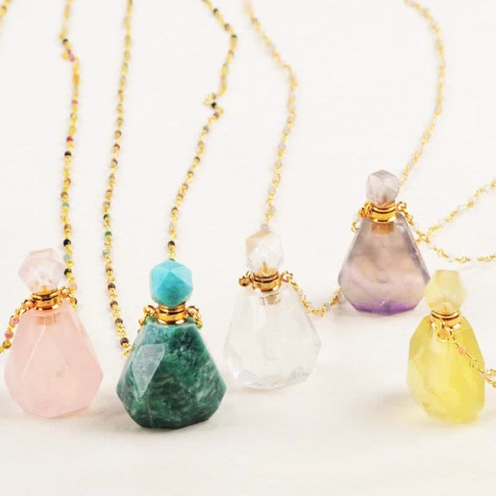 Crystal Perfume Bottle Necklace – Iris-Rose Quartz-State of Style