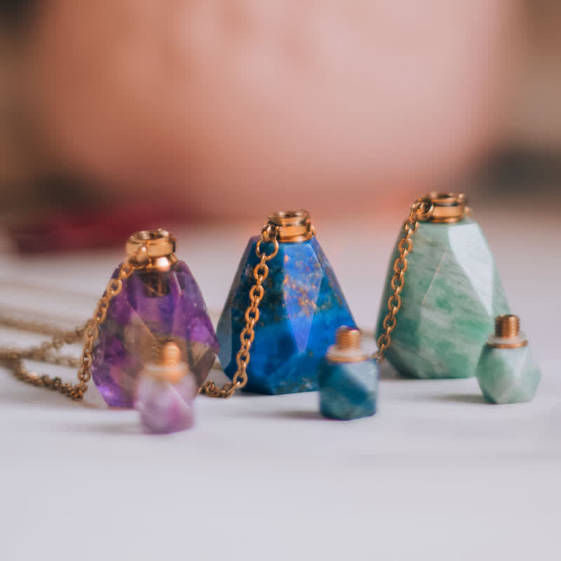 Crystal Perfume Bottle Necklace – Iris-Rose Quartz-State of Style