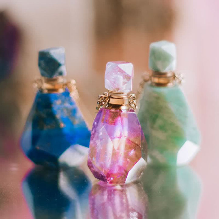 Crystal Perfume Bottle Necklace – Iris-Rose Quartz-State of Style