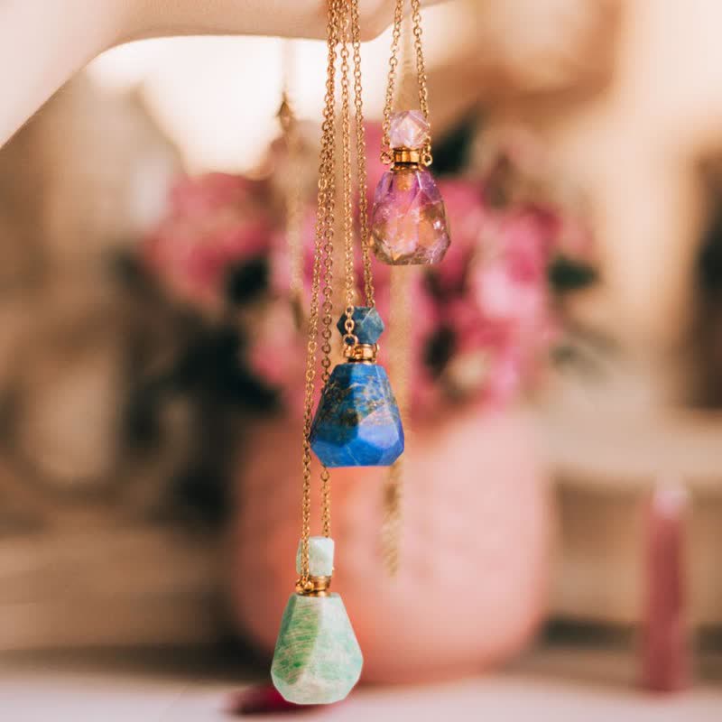 Crystal Perfume Bottle Necklace – Iris-Rose Quartz-State of Style