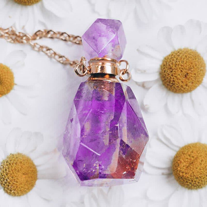 Crystal Perfume Bottle Necklace – Iris-Rose Quartz-State of Style