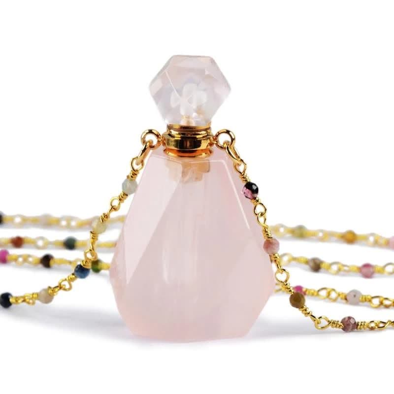 Crystal Perfume Bottle Necklace – Iris-Rose Quartz-State of Style