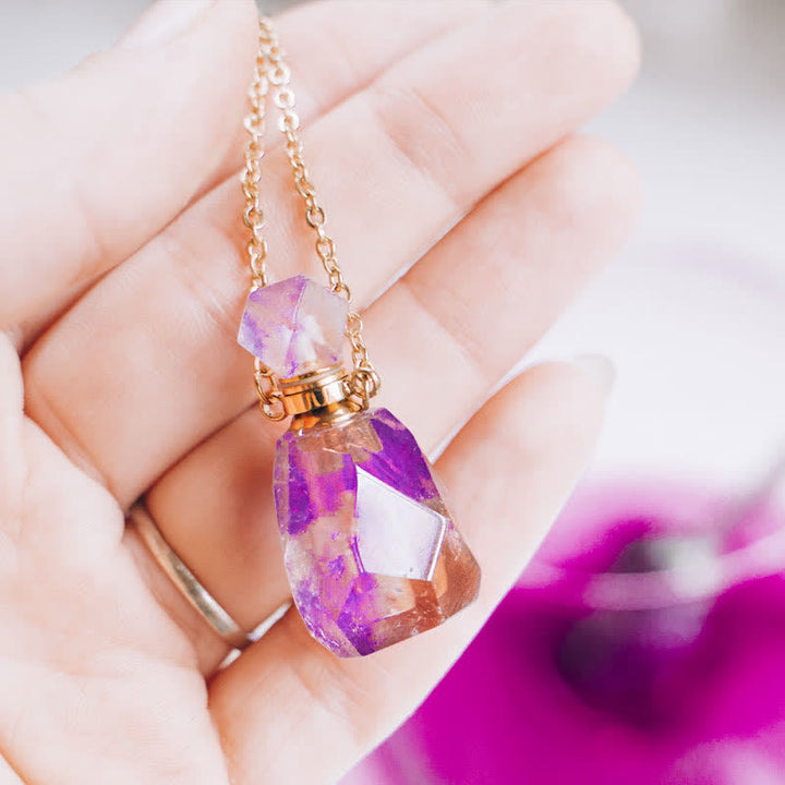 Crystal Perfume Bottle Necklace – Iris-Rose Quartz-State of Style
