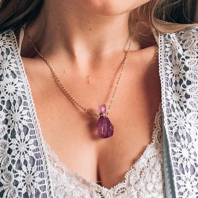 Crystal Perfume Bottle Necklace – Iris-Rose Quartz-State of Style