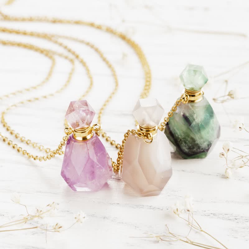 Crystal Perfume Bottle Necklace – Iris-Rose Quartz-State of Style