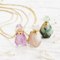 Crystal Perfume Bottle Necklace – Iris-Rose Quartz-State of Style