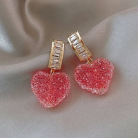 Crystallised Sparkle Earrings – Elegant and Lightweight-Crystal Heart Pink & Gold-State of Style
