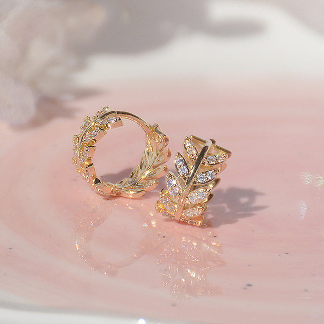 Crystallised Sparkle Earrings – Elegant and Lightweight-Leaves Gold-State of Style