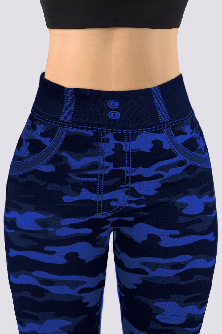 Curve Embrace Plus Size Camo Leggings – Stylish Stretch Fit-Blue-2XL-State of Style