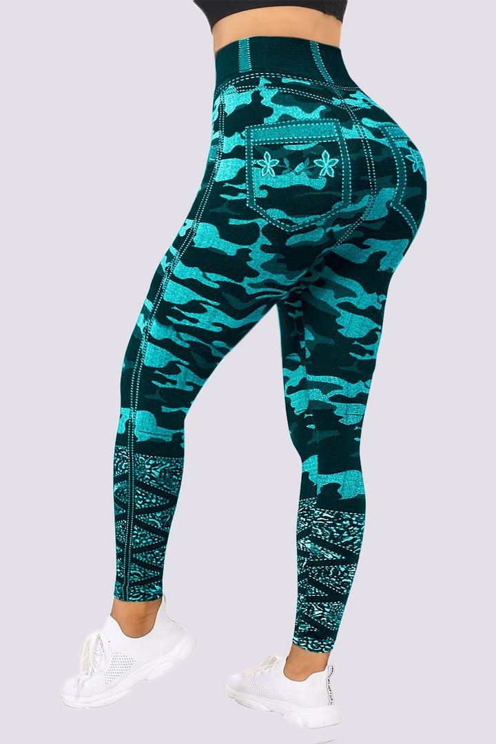 Curve Embrace Plus Size Camo Leggings – Stylish Stretch Fit-Green-2XL-State of Style