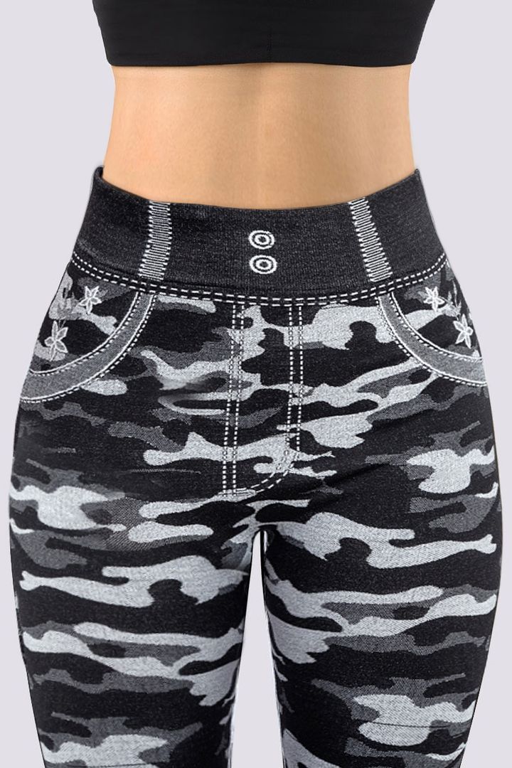 Curve Embrace Plus Size Camo Leggings – Stylish Stretch Fit-Grey-2XL-State of Style