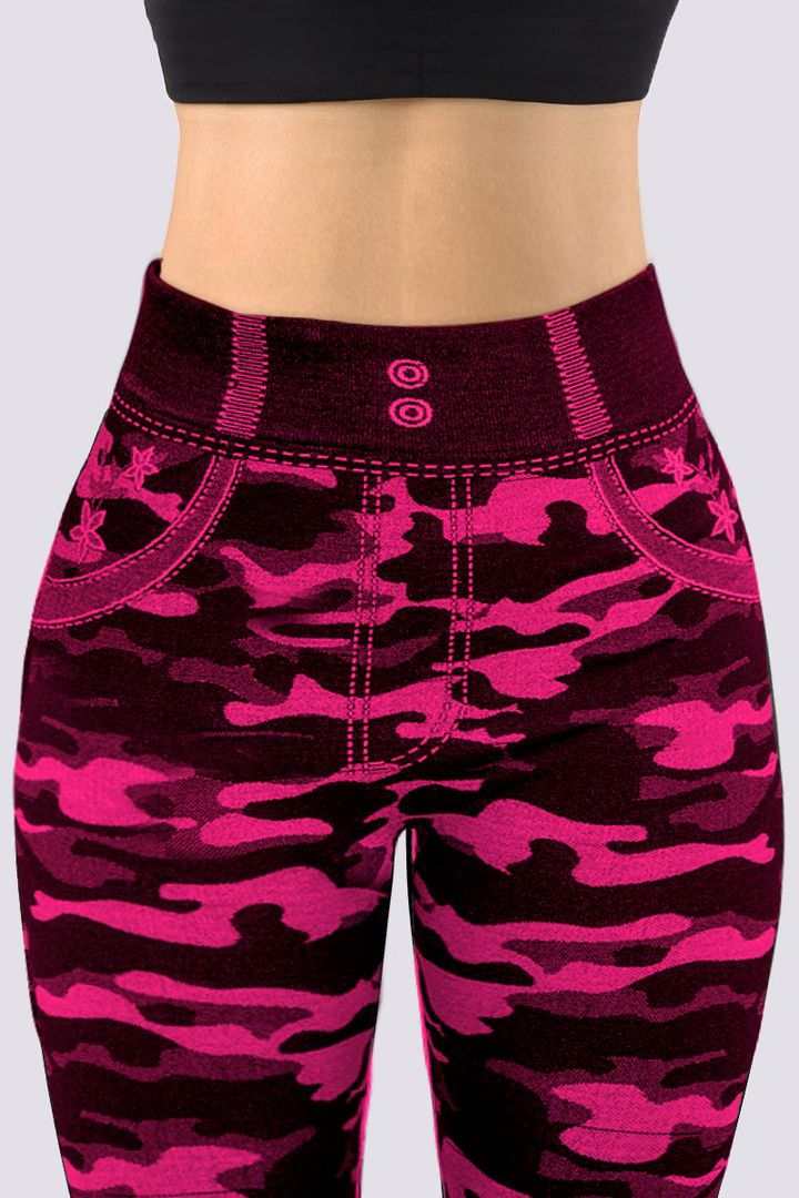 Curve Embrace Plus Size Camo Leggings – Stylish Stretch Fit-Red-2XL-State of Style