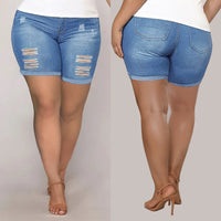 Curvy Chic Distressed Plus Size Denim Shorts-Blue-2XL-State of Style