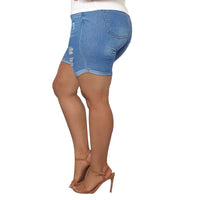 Curvy Chic Distressed Plus Size Denim Shorts-Blue-2XL-State of Style
