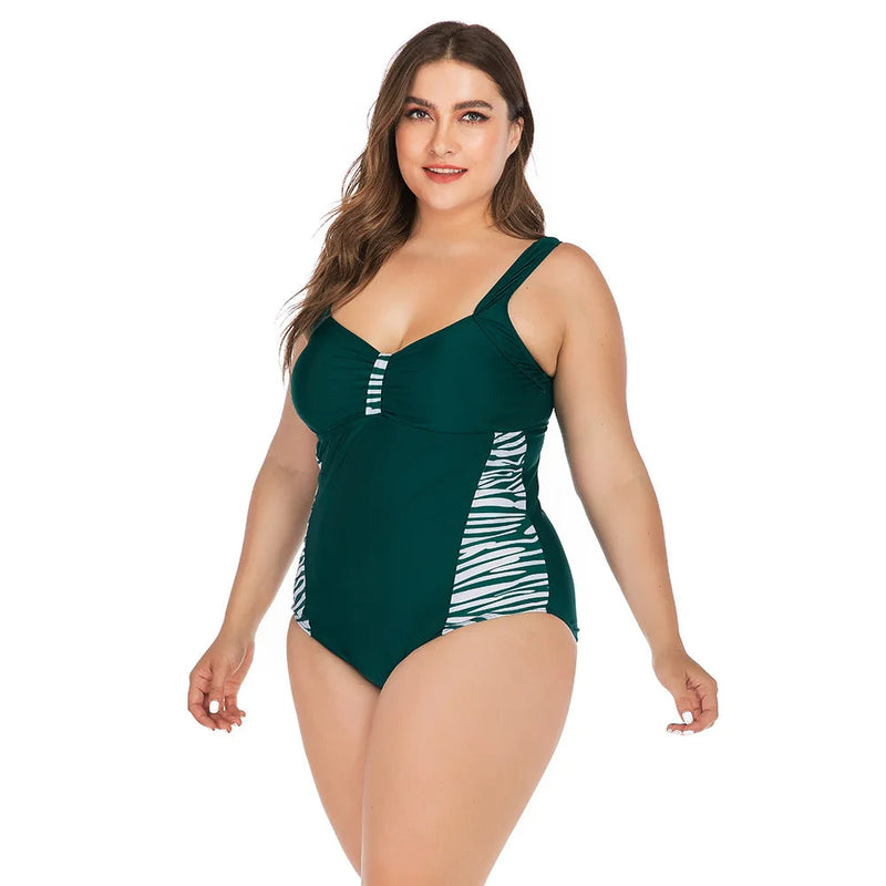 Curvy Queen Plus Size Leopard Print Swimsuit-Black-2XL-State of Style