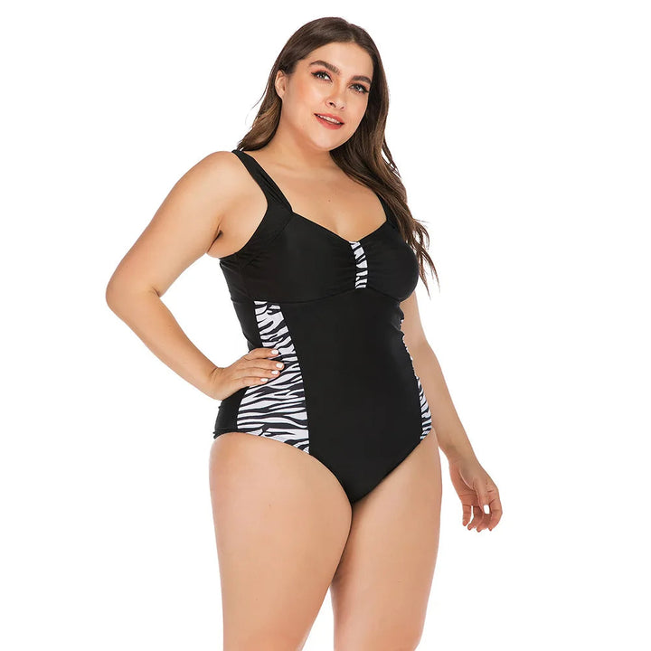 Curvy Queen Plus Size Leopard Print Swimsuit-Black-2XL-State of Style