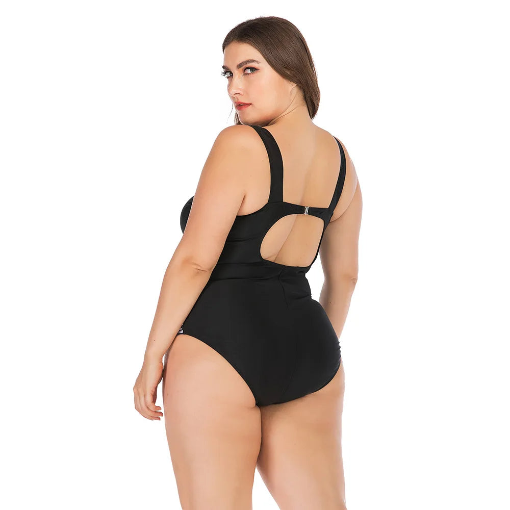 Curvy Queen Plus Size Leopard Print Swimsuit-Black-2XL-State of Style