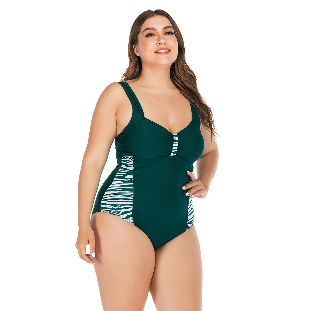 Curvy Queen Plus Size Leopard Print Swimsuit-Green-2XL-State of Style
