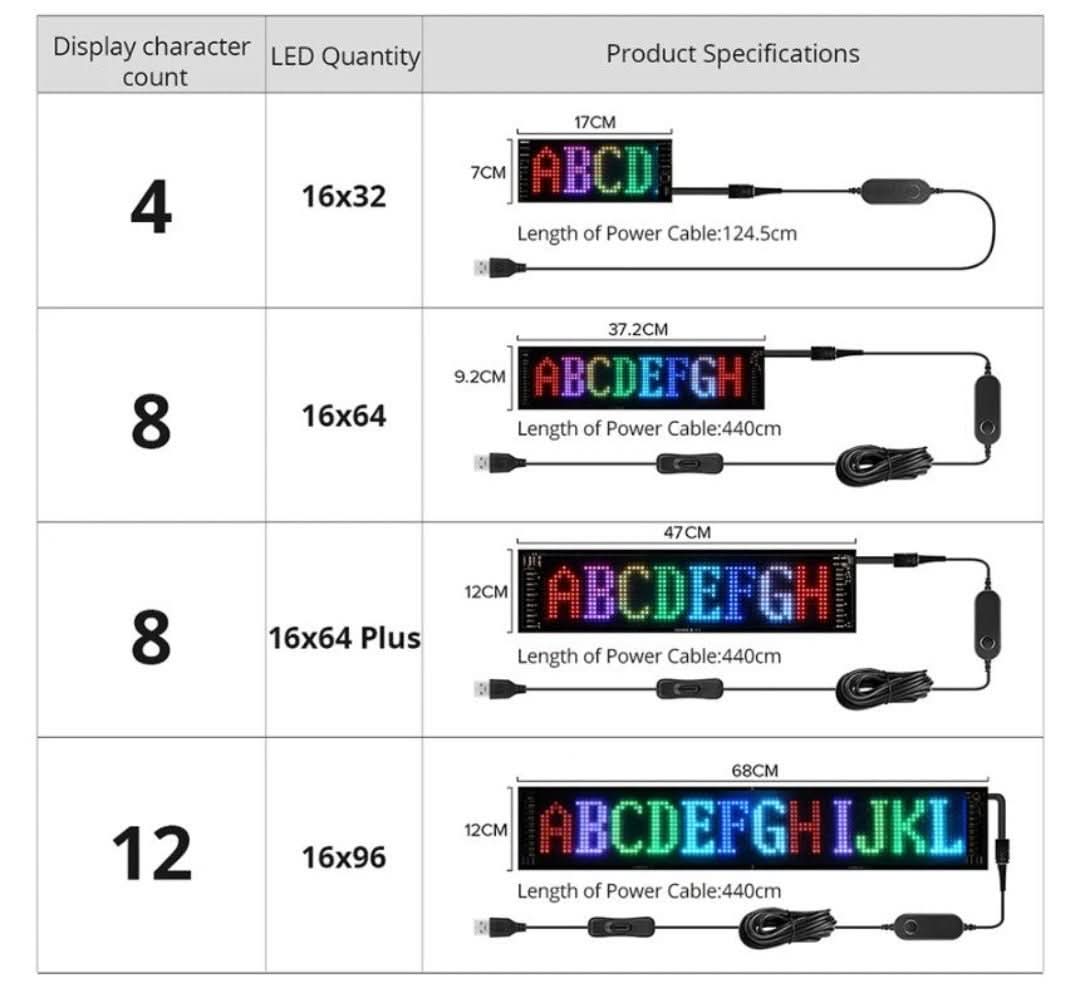 Customisable LED Car Display - GlowSign-16x32 LEDs -7 cm × 17 cm-State of Style