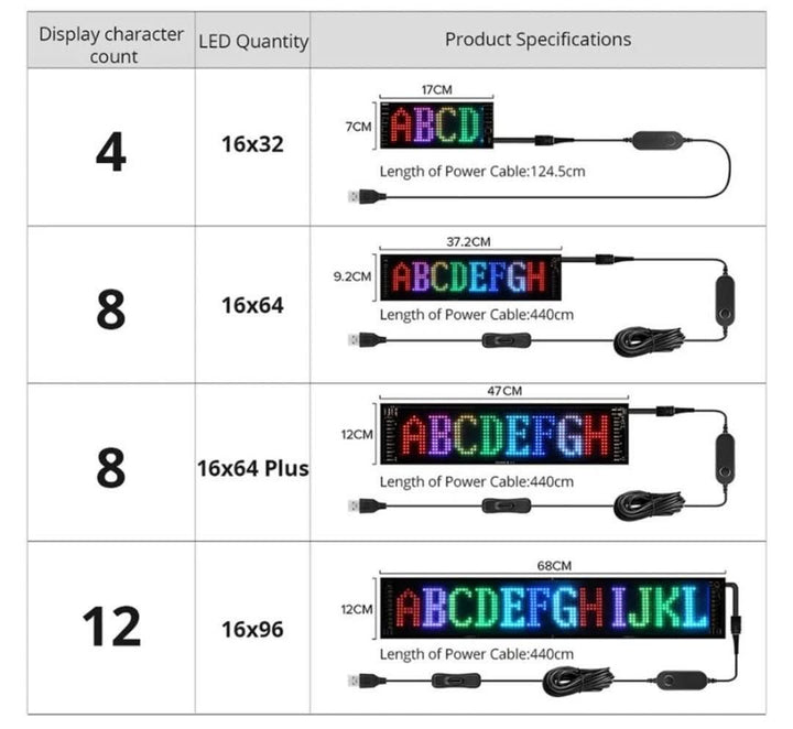 Customisable LED Car Display - GlowSign-16x32 LEDs -7 cm × 17 cm-State of Style