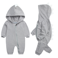 Cute Baby Onesie with Dinosaur Hood - DinoDream Onesie-Grey-0-3 Months-State of Style