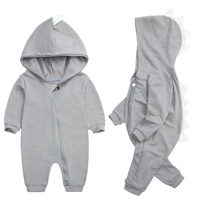 Cute Baby Onesie with Dinosaur Hood - DinoDream Onesie-Grey-0-3 Months-State of Style