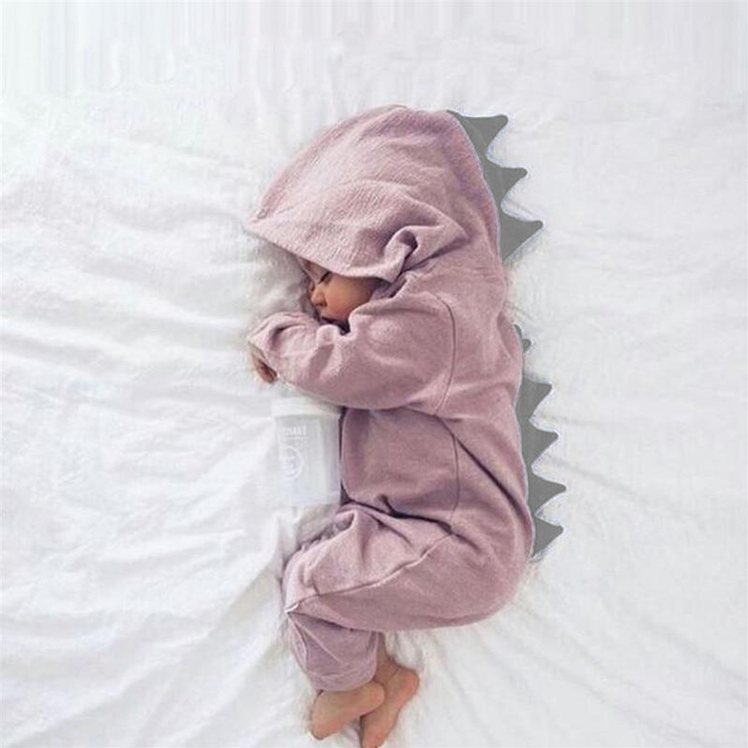 Cute Baby Onesie with Dinosaur Hood - DinoDream Onesie-Pink-0-3 Months-State of Style