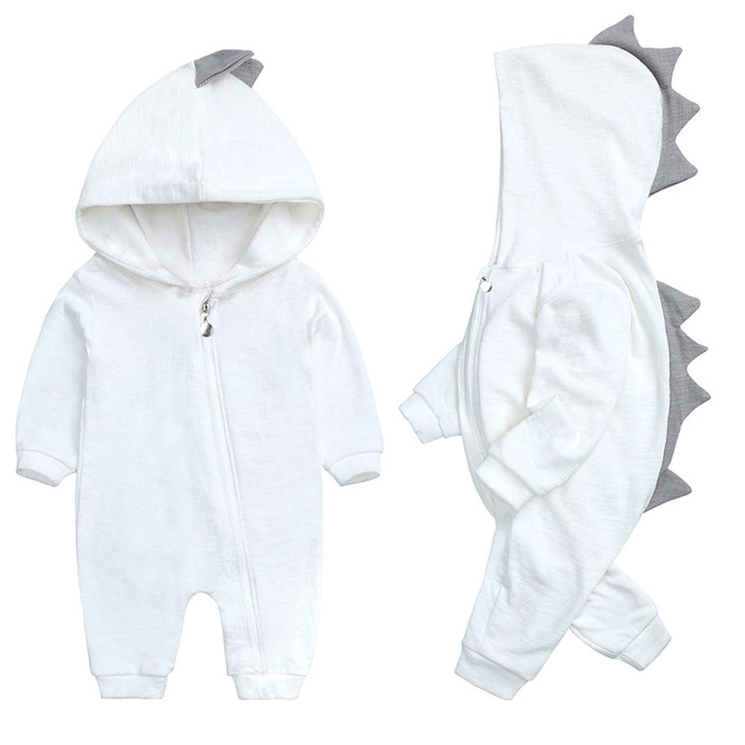Cute Baby Onesie with Dinosaur Hood - DinoDream Onesie-White-0-3 Months-State of Style