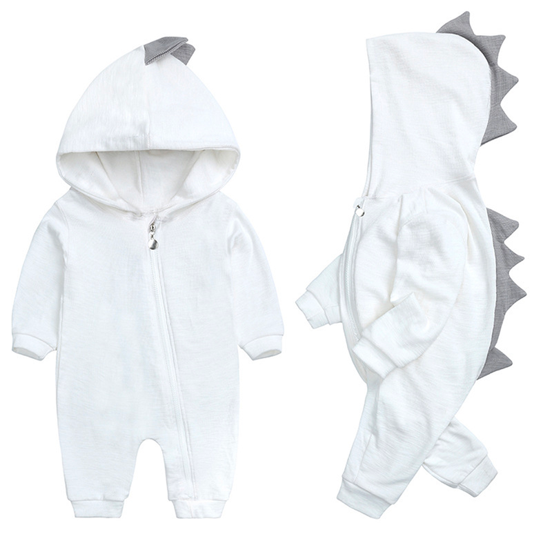 Cute Baby Onesie with Dinosaur Hood - DinoDream Onesie-White-0-3 Months-State of Style