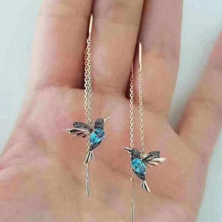 Cute Hummingbird Enamel Earrings with Zirconia - Amalia-Blue-State of Style