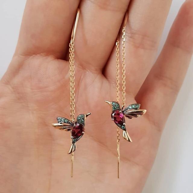 Cute Hummingbird Enamel Earrings with Zirconia - Amalia-Red-State of Style